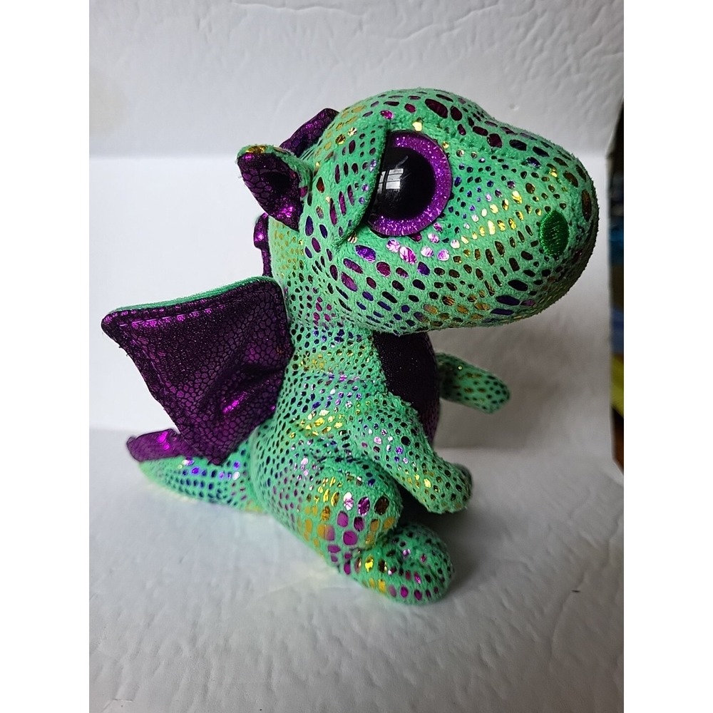 Ty Beanie Boos Cinder Green Purple Dragon Bean Bag Plush 6" Tall Toy - Picture 4 of 8
